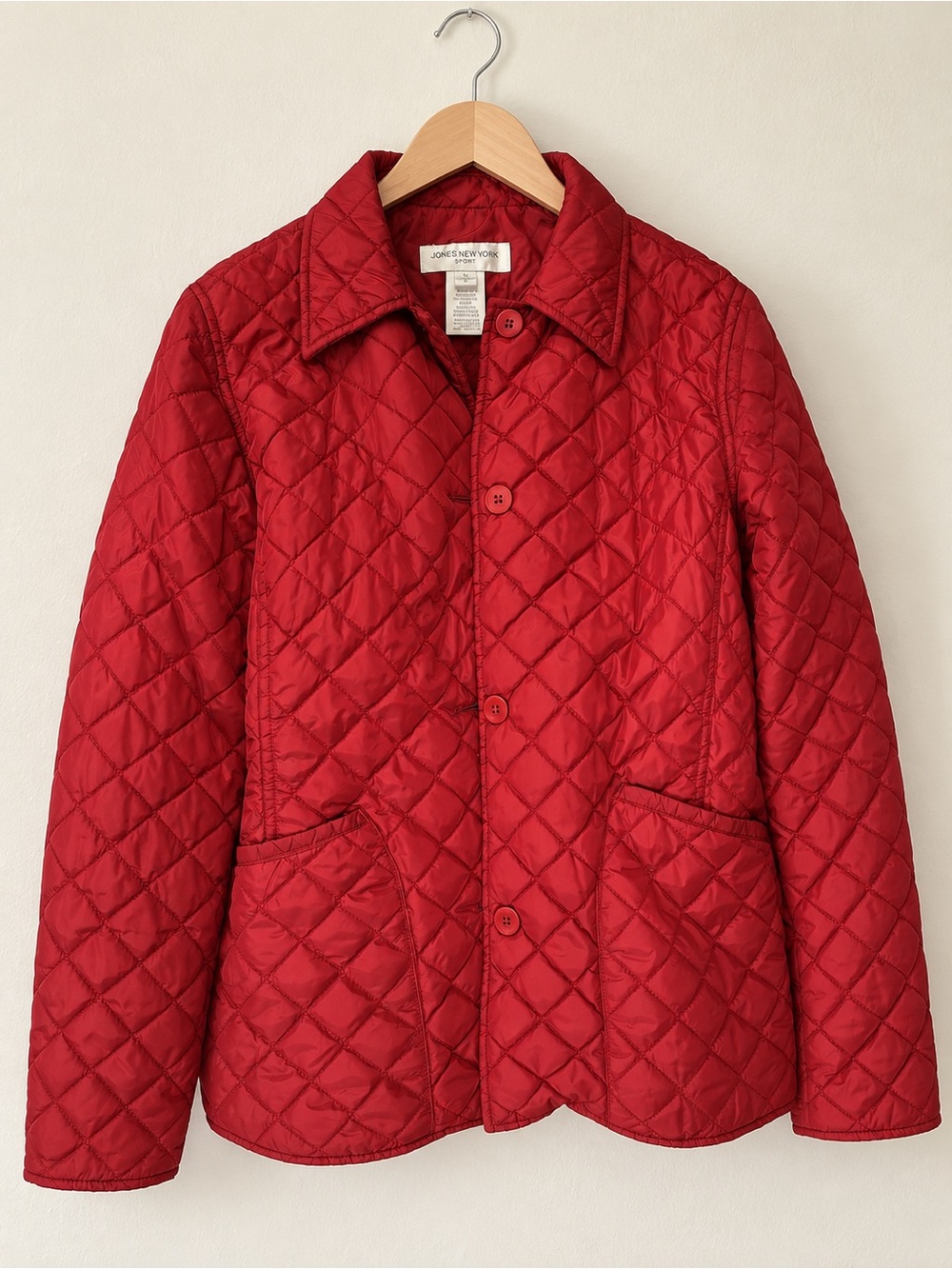 Jones New York Quilted Red Button-Front Puffer Jacket